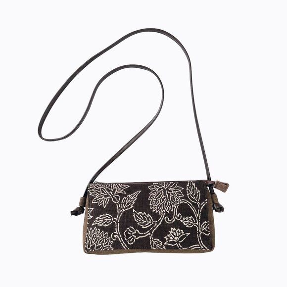 Vintage Crossbody Bag Small Purse Expresso Chocolate Brown Floral Cream Y2K 90s - Picture 1 of 10